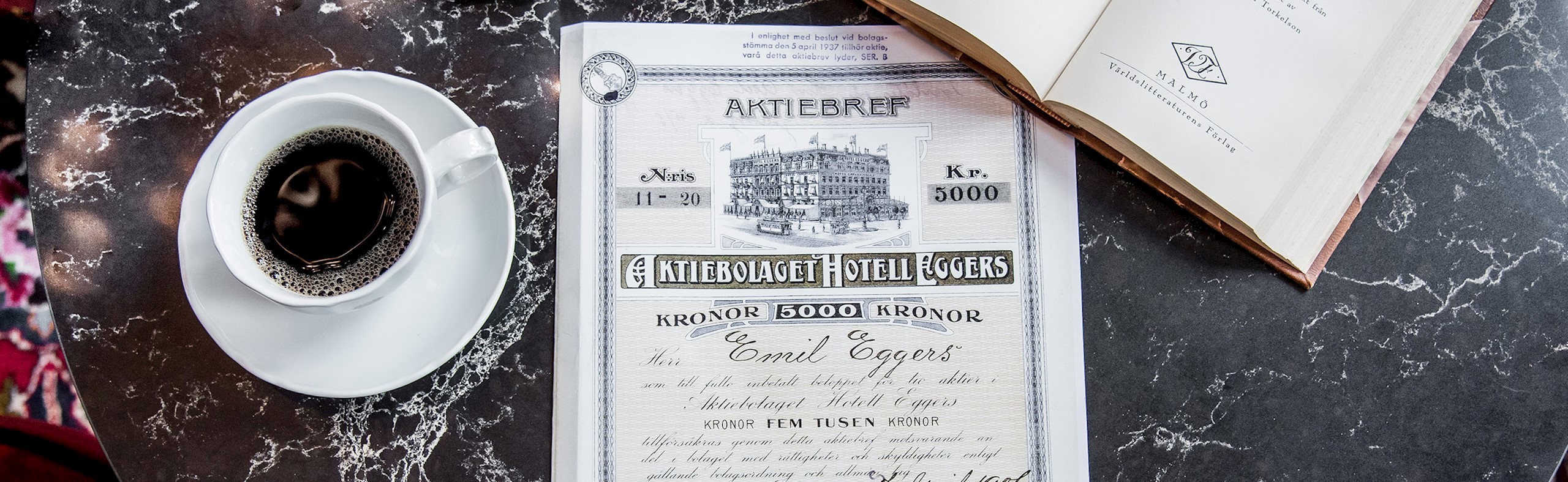 Aktiebrev från Hotell Eggers i Göteborg