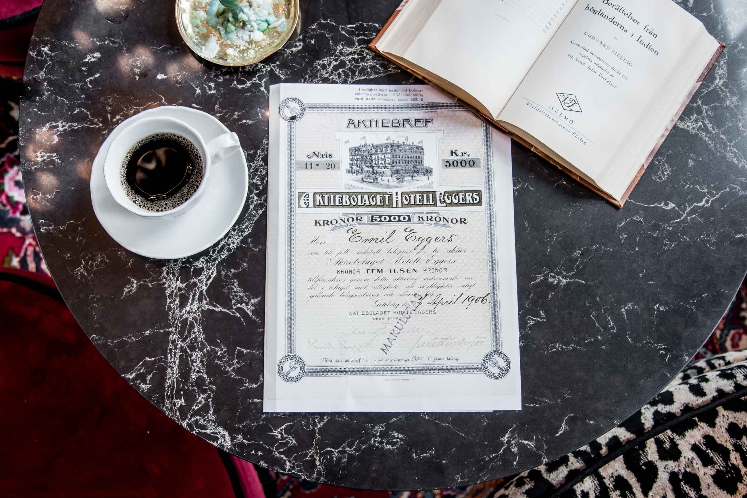 gammalt aktiebrev hotel eggers