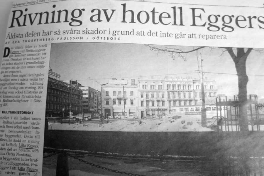 Artikel om att Hôtel Eggers skulle rivas.